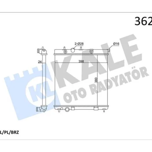 RADYATÖR PEUGEOT 207 1.4-1.6 16V 07<13-208 1.6 1.6GTI 12>CITROEN C3 II-DS3 1.4-1.6 VTI 1.4LPG 09> TU 3JP MT BRAZING 26MM SU RADYATÖRÜ