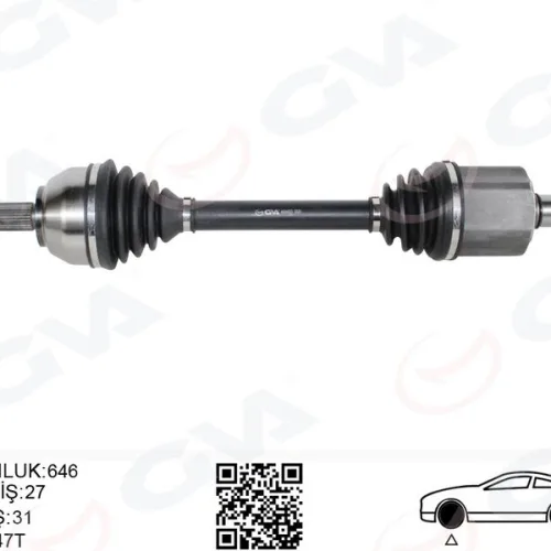 ÖN AKS KOMPLE SOL KUGA I 2.0 TDCI 08>14 POWER. OTOM. 6 VİTESLİ ÇİFT KAVRAMA 4X4 646 MM DİŞ 27 İ Ç DİŞLİ 31